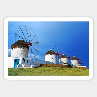 Kato Mili are iconic windmill of the Greek island of the Mykonos, Cyclades Islands. Sticker